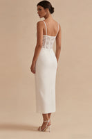 Load image into Gallery viewer, Corset Floral White Sheath Maxi Boho Wedding Dress with Lace