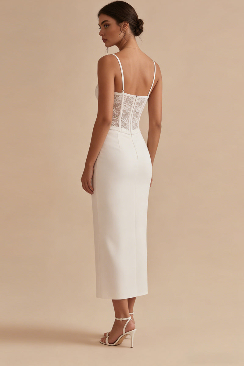 Load image into Gallery viewer, Corset Floral White Sheath Maxi Boho Wedding Dress with Lace