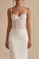 Load image into Gallery viewer, Corset Floral White Sheath Maxi Boho Wedding Dress with Lace