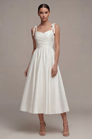 Load image into Gallery viewer, Thick Straps Ruched Maxi White A Line Beach Wedding Dress