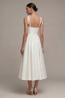 Load image into Gallery viewer, Thick Straps Ruched Maxi White A Line Beach Wedding Dress