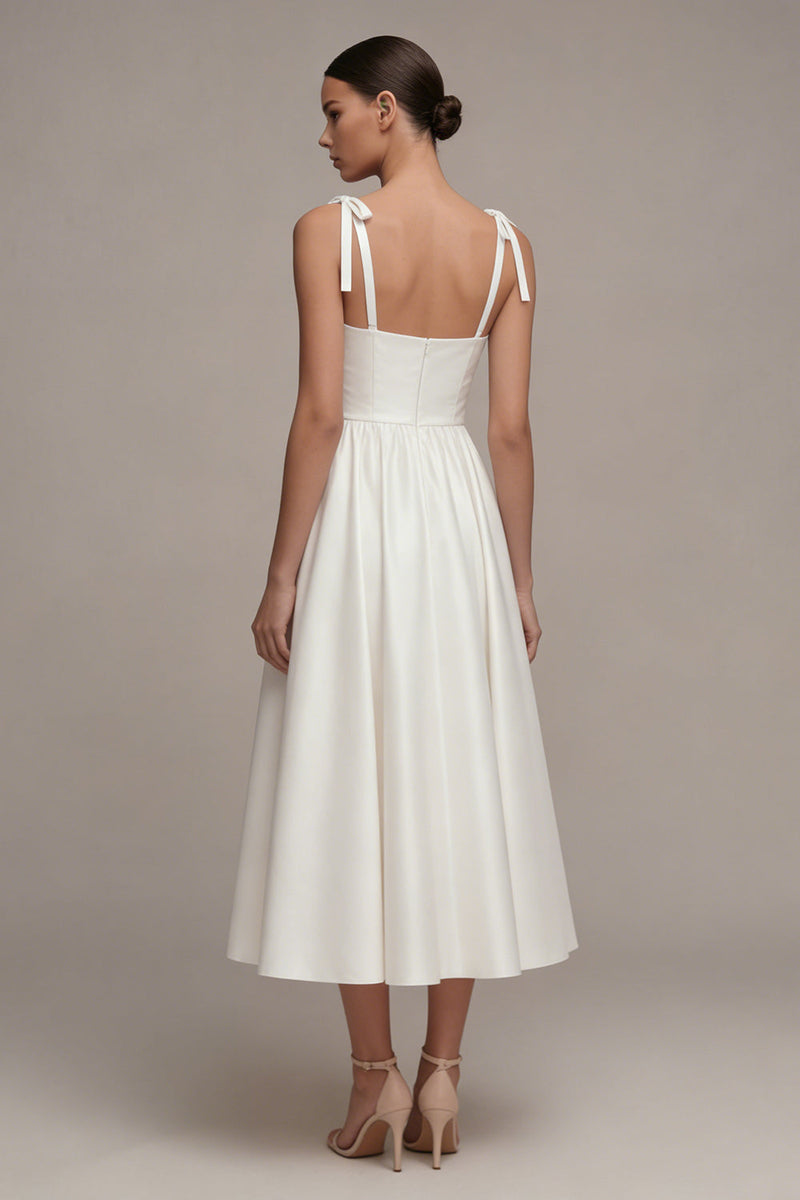 Load image into Gallery viewer, Thick Straps Ruched Maxi White A Line Beach Wedding Dress