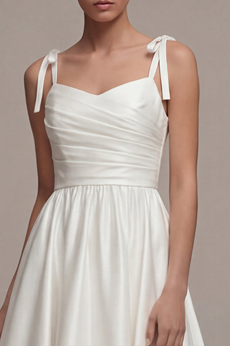 Load image into Gallery viewer, Thick Straps Ruched Maxi White A Line Beach Wedding Dress