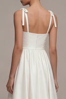 Load image into Gallery viewer, Thick Straps Ruched Maxi White A Line Beach Wedding Dress
