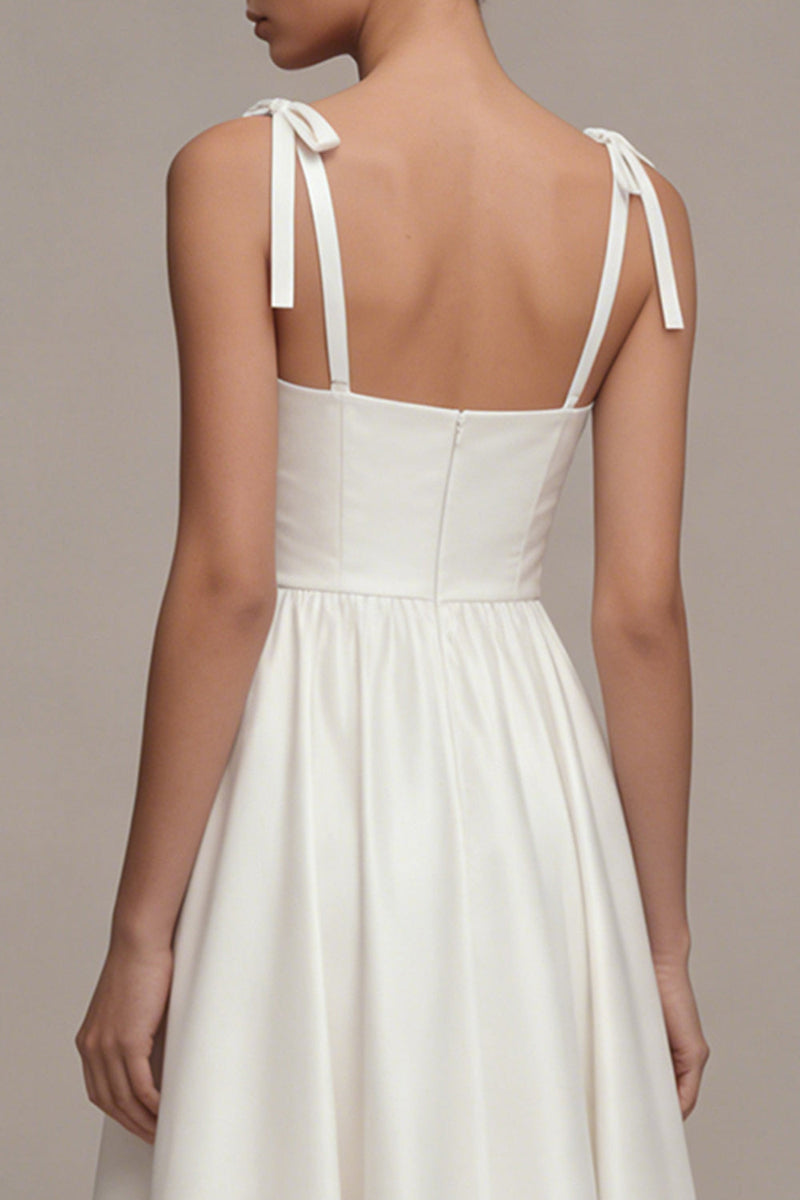 Load image into Gallery viewer, Thick Straps Ruched Maxi White A Line Beach Wedding Dress