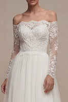 Load image into Gallery viewer, Long Sleeves Floral White A Line Maxi Wedding Dress with Lace