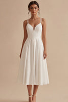 Load image into Gallery viewer, Simple V-Neck White A Line Maxi Beach Wedding Dress