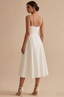 Load image into Gallery viewer, Simple V-Neck White A Line Maxi Beach Wedding Dress