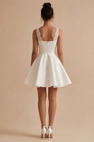 Load image into Gallery viewer, White Short V-Neck A Line Wedding Dress with Lace