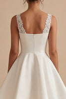Load image into Gallery viewer, White Short V-Neck A Line Wedding Dress with Lace