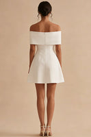 Load image into Gallery viewer, White Off the Shoulder Short A Line Beach Wedding Dress with Bow