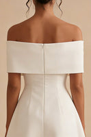 Load image into Gallery viewer, White Off the Shoulder Short A Line Beach Wedding Dress with Bow