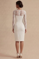 Load image into Gallery viewer, White Midi Bodycon Long Sleeves Floral Wedding Dress with Lace