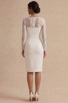 White Midi Bodycon Long Sleeves Floral Wedding Dress with Lace