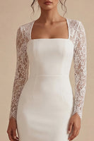 Load image into Gallery viewer, White Midi Bodycon Long Sleeves Floral Wedding Dress with Lace