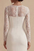 Load image into Gallery viewer, White Midi Bodycon Long Sleeves Floral Wedding Dress with Lace