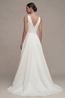 Load image into Gallery viewer, White A Line V-Neck High Low Beach Wedding Dress