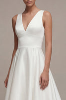Load image into Gallery viewer, White A Line V-Neck High Low Beach Wedding Dress