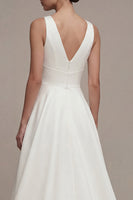 Load image into Gallery viewer, White A Line V-Neck High Low Beach Wedding Dress