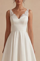 Load image into Gallery viewer, White Maxi A Line V-Neck Wedding Dress with Lace