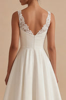 Load image into Gallery viewer, White Maxi A Line V-Neck Wedding Dress with Lace