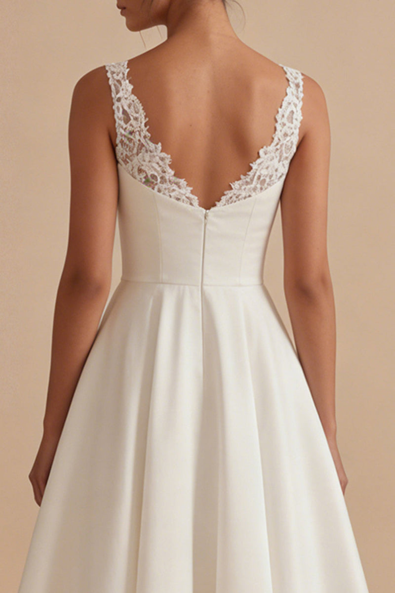 Load image into Gallery viewer, White Maxi A Line V-Neck Wedding Dress with Lace