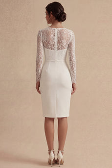 Midi Bodycon Lace Long Sleeves White Floral Boho Wedding Dress