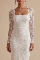 Load image into Gallery viewer, Midi Bodycon Lace Long Sleeves White Floral Boho Wedding Dress