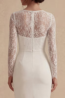 Load image into Gallery viewer, Midi Bodycon Lace Long Sleeves White Floral Boho Wedding Dress