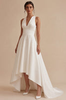 Load image into Gallery viewer, White High Low A Line Beach V-Neck Wedding Dress
