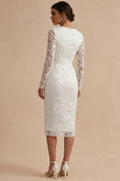 Load image into Gallery viewer, White Lace Long Sleeves Floral Midi Bodycon Boho Wedding Dress