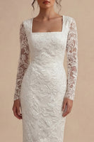 Load image into Gallery viewer, White Lace Long Sleeves Floral Midi Bodycon Boho Wedding Dress