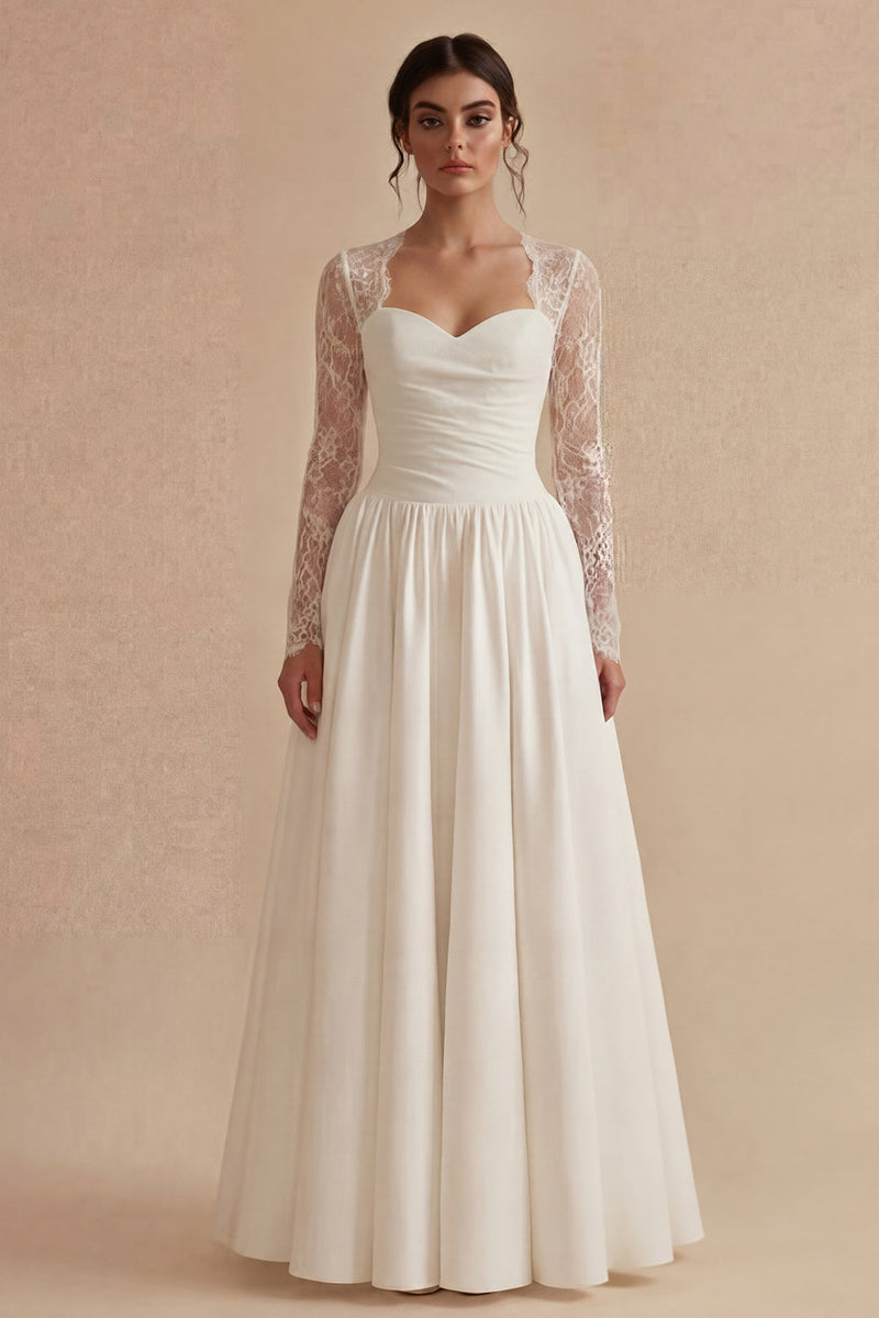 Load image into Gallery viewer, White Maxi Floral Long Sleeves A Line Boho Wedding Dress with Lace