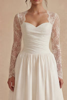 Load image into Gallery viewer, White Maxi Floral Long Sleeves A Line Boho Wedding Dress with Lace