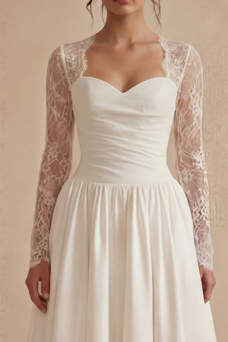 Load image into Gallery viewer, White Maxi Floral Long Sleeves A Line Boho Wedding Dress with Lace