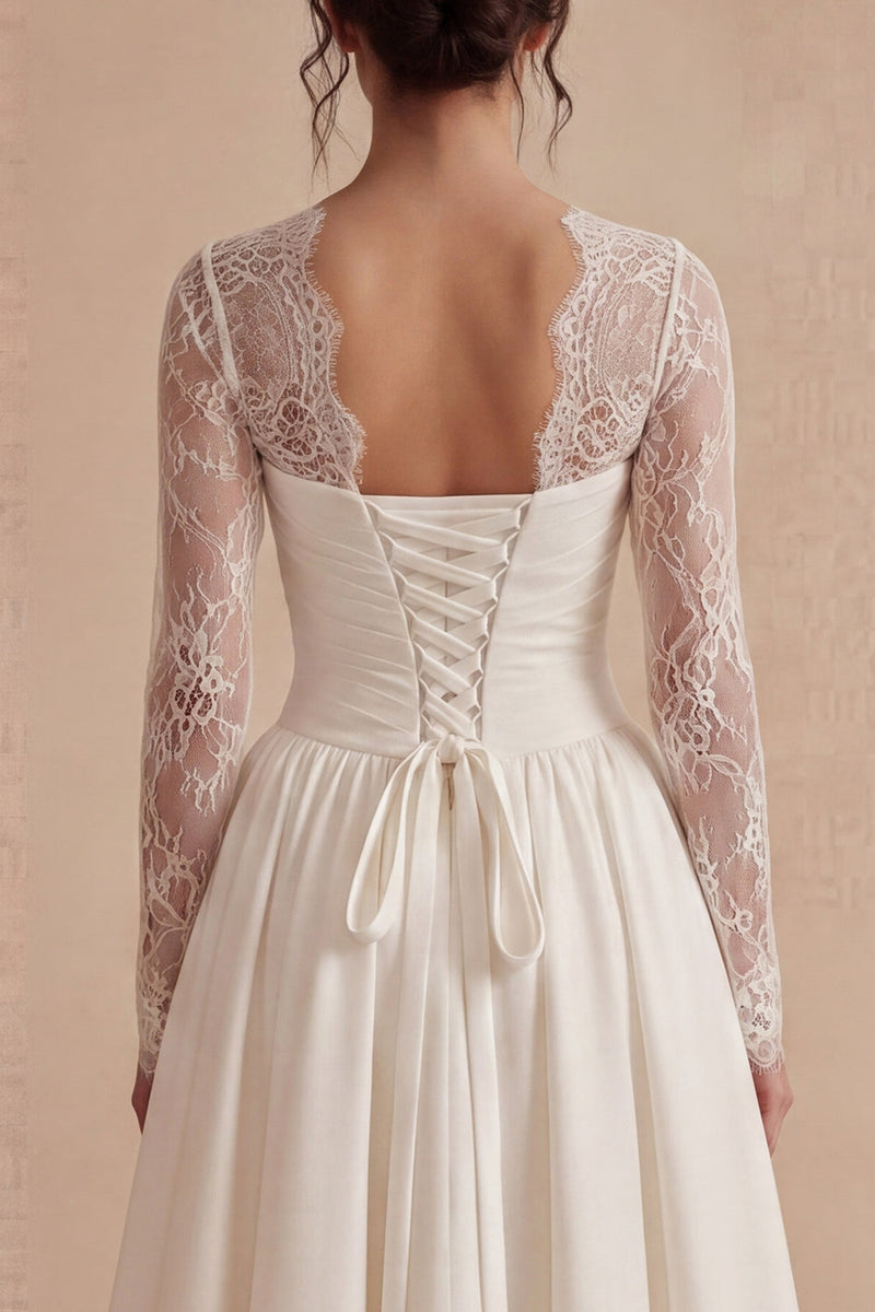 Load image into Gallery viewer, White Maxi Floral Long Sleeves A Line Boho Wedding Dress with Lace