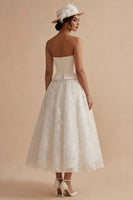 Load image into Gallery viewer, Strapless Lace White Maxi Floral A Line Boho Wedding Dress