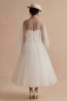 Load image into Gallery viewer, A Line White Ilusion Bateau Neck Maxi Boho Wedding Dress