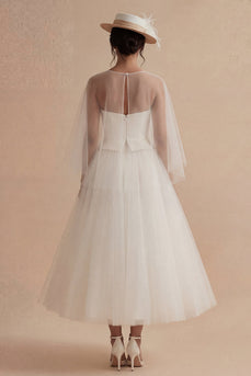 A Line White Ilusion Bateau Neck Maxi Boho Wedding Dress