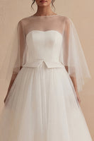 Load image into Gallery viewer, A Line White Ilusion Bateau Neck Maxi Boho Wedding Dress
