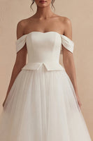 Load image into Gallery viewer, White Off the Shoulder A Line Maxi Boho Wedding Dress