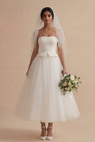 Load image into Gallery viewer, White Maxi A Line Strapless Boho Wedding Dress
