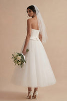 Load image into Gallery viewer, White Maxi A Line Strapless Boho Wedding Dress