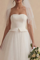 Load image into Gallery viewer, White Maxi A Line Strapless Boho Wedding Dress