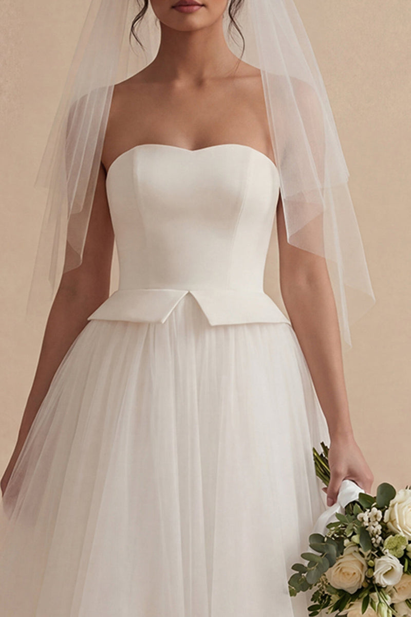 Load image into Gallery viewer, White Maxi A Line Strapless Boho Wedding Dress