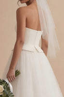 Load image into Gallery viewer, White Maxi A Line Strapless Boho Wedding Dress