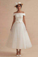 Load image into Gallery viewer, White Off the Shoulder Maxi A Line Boho Wedding Dress