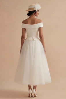White Off the Shoulder Maxi A Line Boho Wedding Dress
