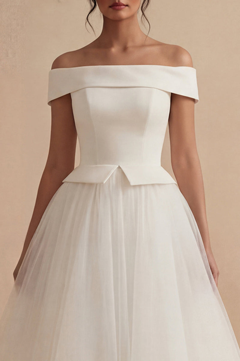 Load image into Gallery viewer, White Off the Shoulder Maxi A Line Boho Wedding Dress
