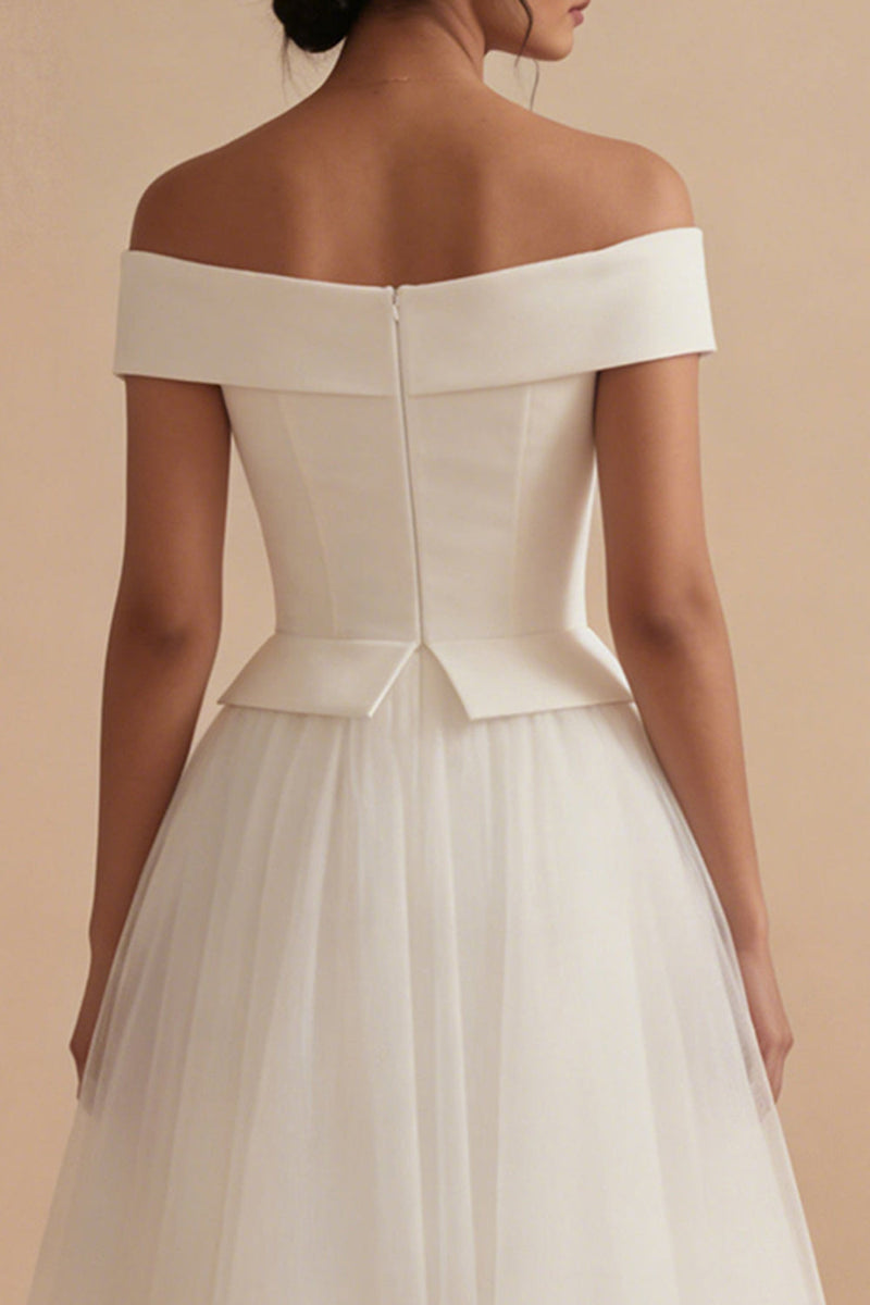 Load image into Gallery viewer, White Off the Shoulder Maxi A Line Boho Wedding Dress